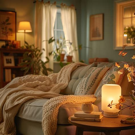 Cozy Living Room Interior With Warm Lighting Premium Ai Generated Image