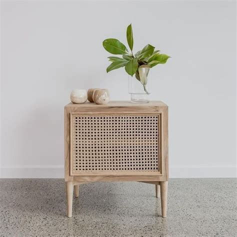 Boho Wicker Rattan Door Night Stand Bedside Table Decor Bedside