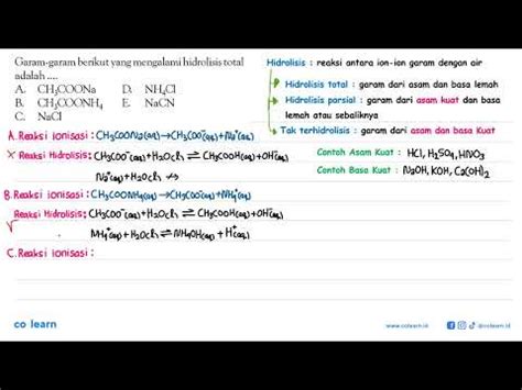 Garam Garam Berikut Yang Mengalami Hidrolisis Total Adalah A