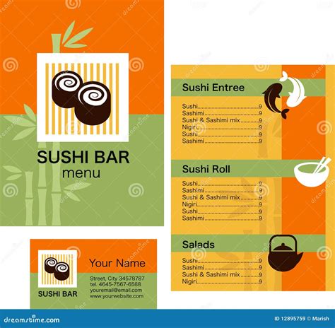 Sushi Menu Template And Business Card With Logo Stock Vector Image