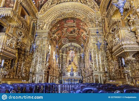 Interior And Altar Of A Brazilian Historic Ancient Church From The 18th