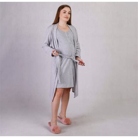 ᐉ Халат теплый с ночнушкой для беременных и кормящих мам р. 56 Серый ...