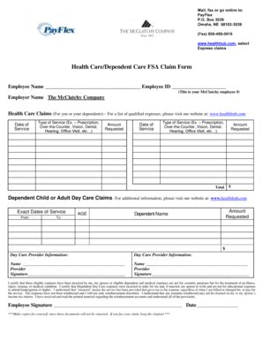 Fillable Online Health CareDependent Care FSA Claim Form Fax Email