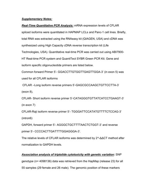 Supplementary Notes Real Time Quantitative Pcr Analysis Mrna