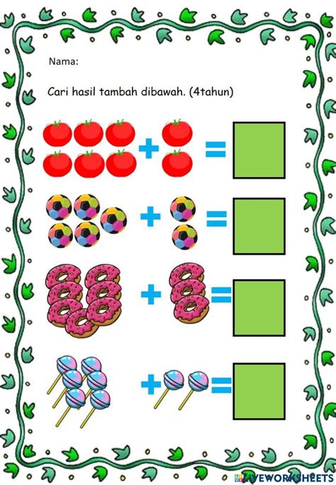 Tambah online exercise for preschool | Live Worksheets