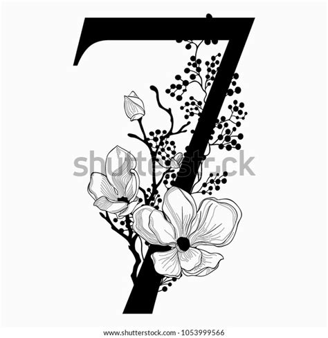 Vector Hand Drawn Floral Number Seven Stock Vector Royalty Free