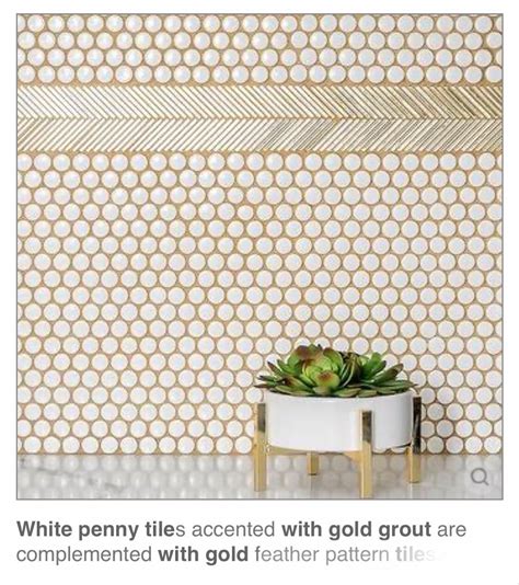 White Penny Tile Backsplash With Gold Grout Design Ideas