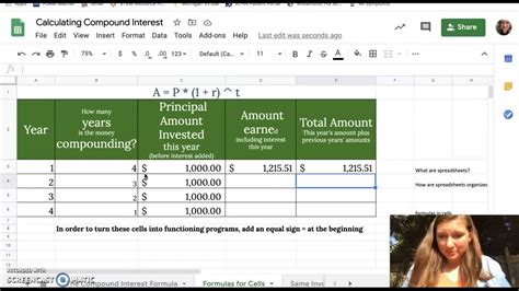 Calculating Compound Interest In A Spreadsheet Youtube