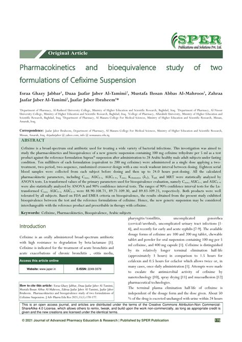 PDF Pharmacokinetics And Bioequivalence Study Of Two Formulations Of