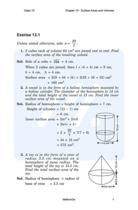 Ncert Solutions For Class Maths Chapter Surface Areas And