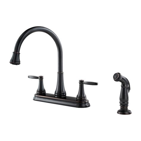 Pfister Glenfield Tuscan Bronze Double Handle Kitchen Faucet With Sprayer Deck Plate And Side