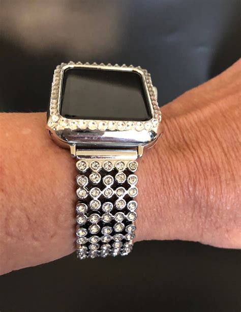 Apple Watch Band 38mm 42mm Series 123 Womens Silver Rhinestone Cystal Band Crystal Case Cover