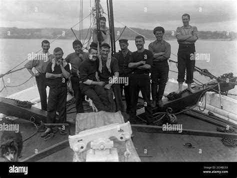 The crew of the 'Nimrod' during Lieutenant Ernest Shackleton's ...