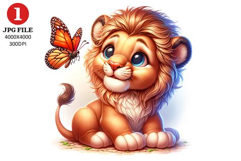 Lion with Butterfly Clipart PNG Graphic by TheDigitalStore247 ...