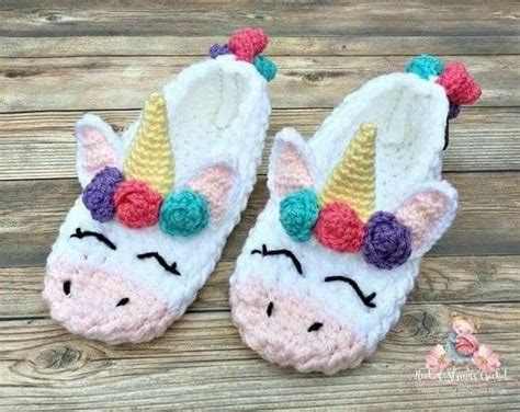 Venta Pantuflas Unicornio Tejidas A Crochet En Stock