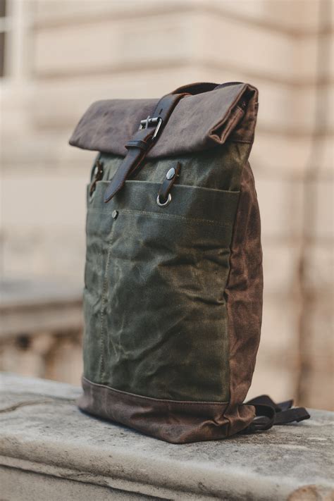 Roll Top Backpack Waxed Canvas Leather Bags Oldfield