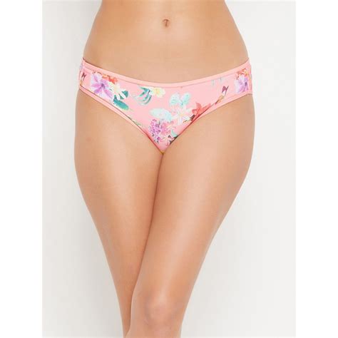 Buy Clovia Low Waist Floral Print Bikini Panty In Peach Colour Cotton