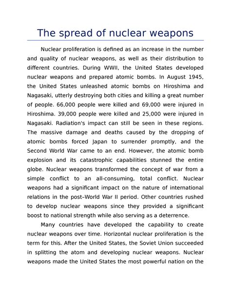 The Spread Of Nuclear Weapons The Spread Of Nuclear Weapons Nuclear Proliferation Is Defined