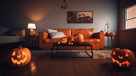 Halloween Decor In The Living Room A D Render With Pumpkins Background