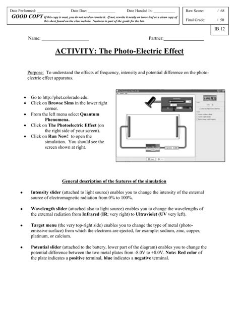 Phet Photoelectric Effect Lab