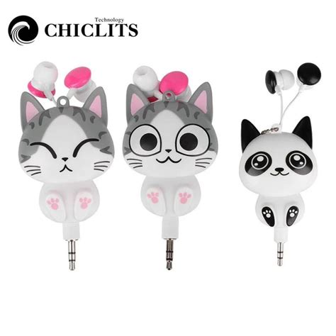 35mm Wired Retractable In Ear Headset Cartoon Cat Anime Earpiece