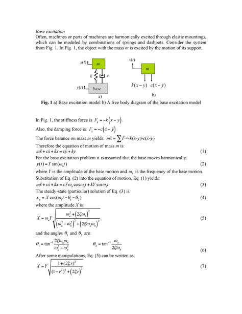 Ln 9 Base Excitation Base Excitation Often Machines Or Parts Of Machines Are Harmonically