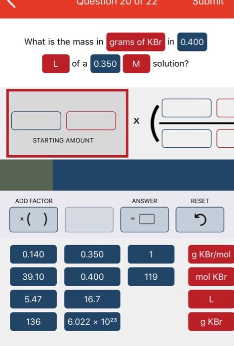 Solved What Is The Mass In Grams Of KBr In 0 400 L Of A Chegg