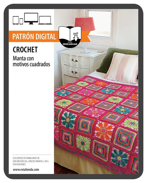 Evia Tienda Producto Digital Crochet Manta Con Motivos Cuadrados