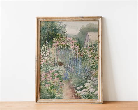 French Country Cottage Landscape Flower Garden Painting Etsy