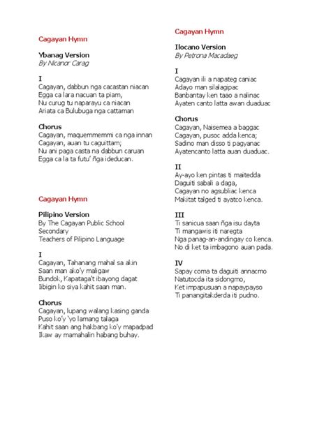 Cagayan Hymn Languages Of Asia Languages Of Southeast Asia