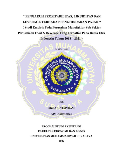 PDF PENGARUH PROFITABILITAS LIKUIDITAS DAN LEVERAGE TERHADAP