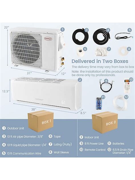 Costway 18 000 Btu Mini Split Air Conditioner Ac Unit Avec Pompe à Chaleur Et Télécommande