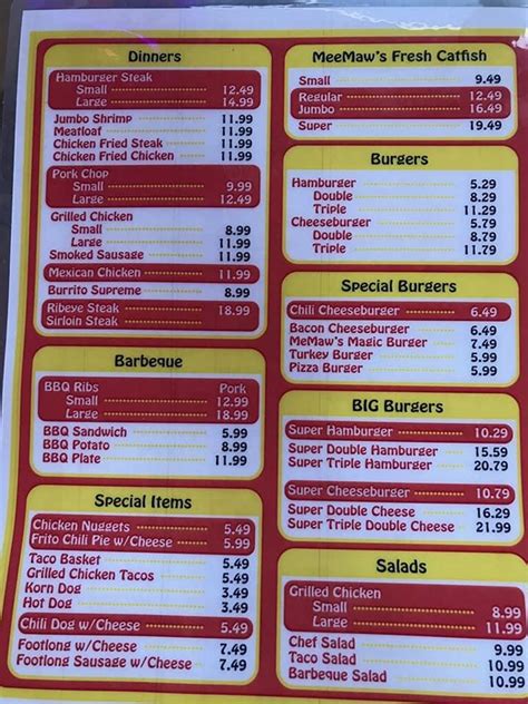 Menu at Morrilton Drive Inn Restaurant, Morrilton, N Oak St