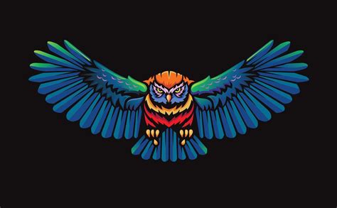 Flying Owl With Open Wings Color Illustration Vector Art At