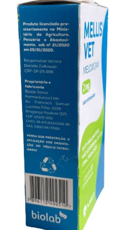 Mellis Vet Anti Inflamatorio 2mg Cães 10 Comprimido Parcelamento sem