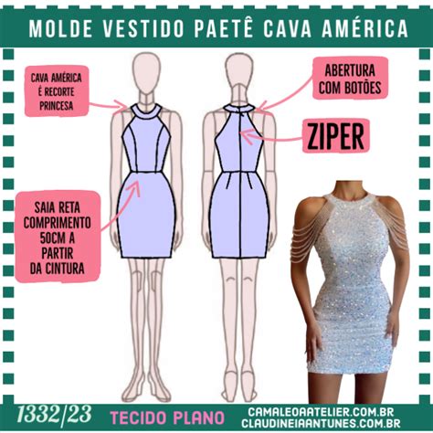 Molde Vestido De Paete Cava Americana 1332 23 CAMALEOA ATELIER DE COSTURA