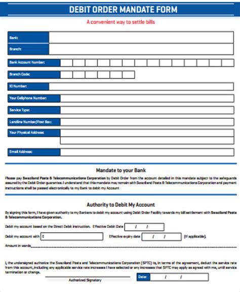 Free Sample Debit Order Forms In Ms Word Pdf