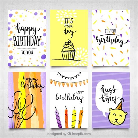 Free Vector Modern Water Color Birthday Cards Collection