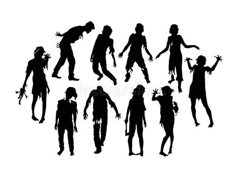 Zombie Silhouettes Walking Forward Stock Vector Illustration Of