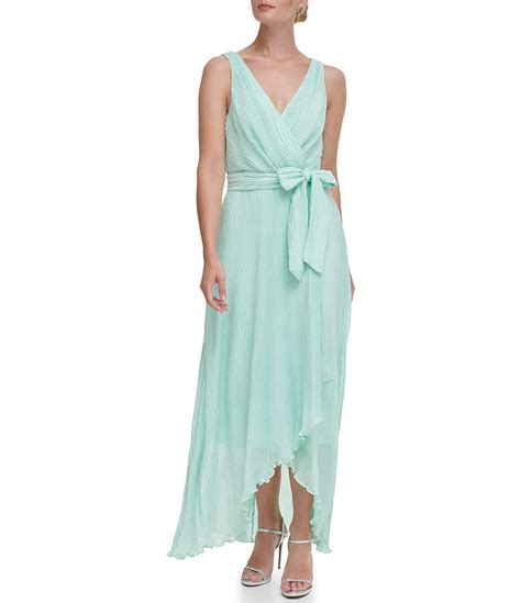 Dkny By Donna Karan Chiffon Surplice V Neck Sleeveless Faux Wrap High