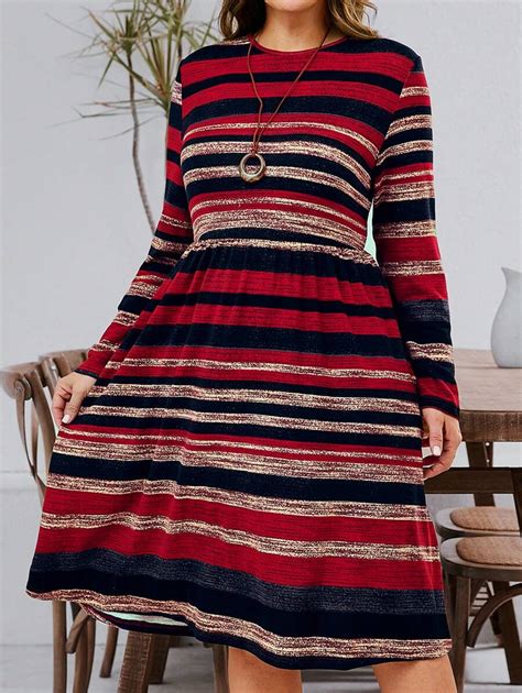 Emery Rose Plus Size Women Striped Long Sleeve Dress Autumn For