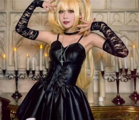 Death Note Misa Amane Black Dress Gloves Stockings Neckwear Cosplay