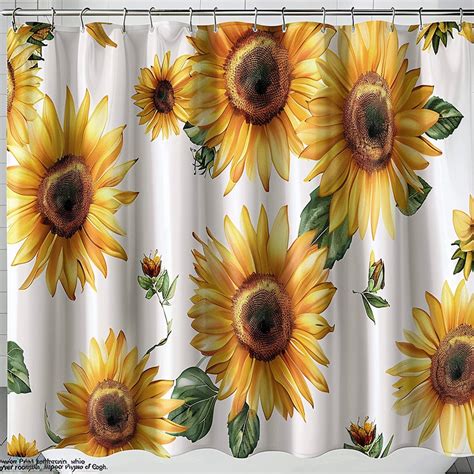 Van GoghInspired Sunflower Print Shower Curtain Bright HyperRealistic