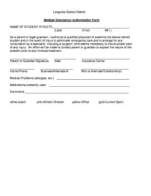 Fillable Online Medical Emergency Authorization Form Fax Email Print