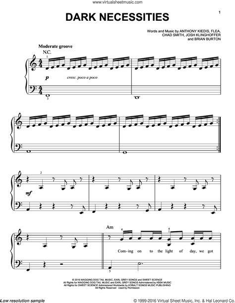 Peppers Dark Necessities Sheet Music For Piano Solo [pdf]