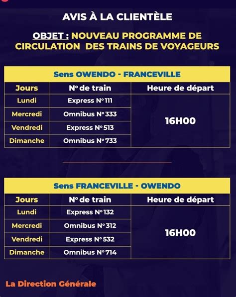 Gabon Setrag Informe De Nouveaux Horaires De Circulation Des Trains