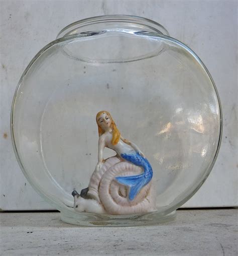 Vintage Porcelain Mermaid On Snail Aquarium Fish Bowl Figurine