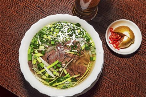 Traditional Vietnamese Food With Pho Soup With Meat And Vegetable Stock