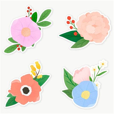 Colorful Floral Sticker Collection Transparent Png Premium Image By