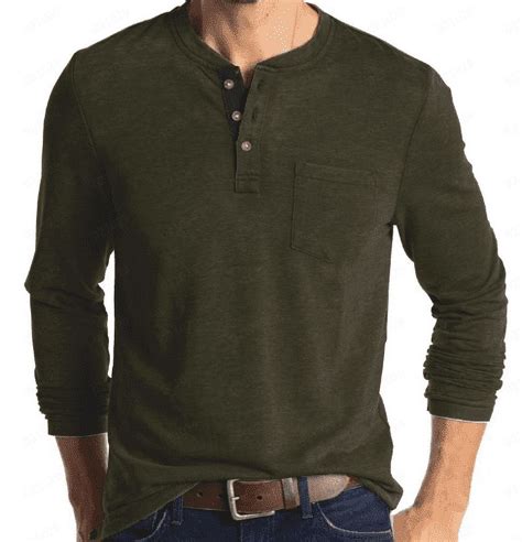 Long Sleeve Shirts for Men Henley Shirt Crew Neck Buttons Solid Color ...